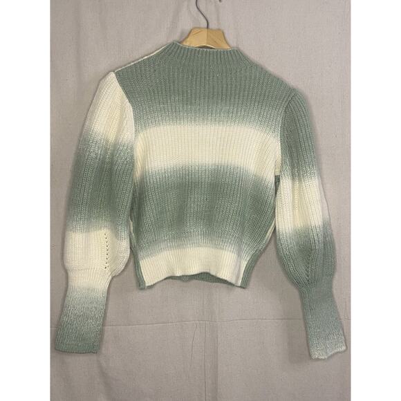 Its Our Time Mock Neck Sage Green White Knit Sweater Women Medium Cropped Preppy - Picture 5 of 7